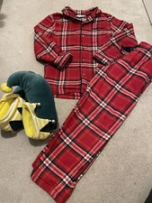 Boy Christmas Pyjamas Checked And Elf Slippers 7-8 Years M&S