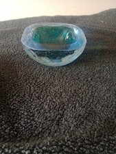 Vintage Murano Sommerso Glass Geode Bowl Flavio Poli Blue + Green  Crackle Cased