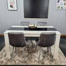 Black & White Wood Dining Table Set with 4 Velvet Chairs Dining Room Furniture