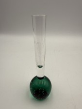 60s 70s Vintage Glass Bud Vase Green Controlled Bubble Paperweight MCM 13.5cm