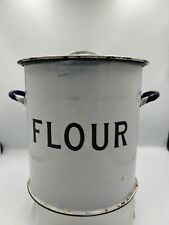 Vintage Farmhouse White Enamel Flour Bin Storage Metal White Rustic Country