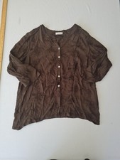 Ladies Blouse Country Casual Size L 3/4 Sleeve Button Front Brown 649
