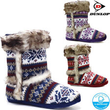 Ladies Slippers Womens Dunlop Boots Ankle Fairisle Memory Foam Warm Fur Booties 