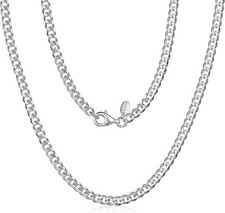 Amberta 925 Sterling Silver Necklace for Men Flat Cuban Curb Chain 3.7 mm Thick