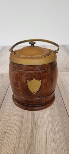 Antique oak barrel biscuit - antique, jar