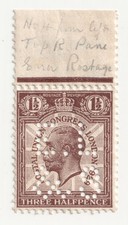 Great Britain 1929 UPU SG436 with RARE "Rostage" flaw - on Margin, Perfin