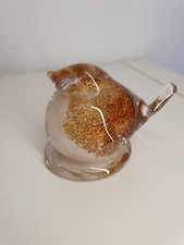 TVG Speckled Wren Bird Small 7cm Brown & Clear Glass Paperweight Ornament 