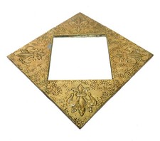 Antique Art Nouveau Hammered Brass Framed Wall Hanging Mirror Decoration c.1900