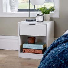 Bedside Cabinet Wooden Table with One Storage Drawer Shelf Metal Handles White