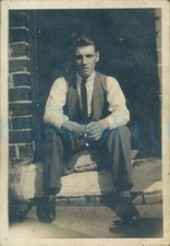 1930s Soldier took photo of man sat on terraced house porch Sheffield 