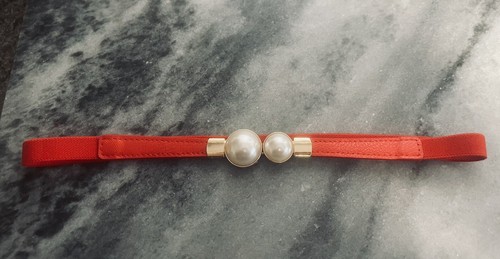 New red double pearl belt - red,