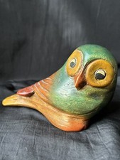 Vintage Wood Hand Carved Colorful Owl Bird Figurine Folk Statue Art Mexico