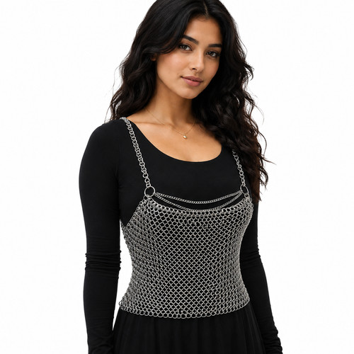 Handmade silver chainmail - silver, crop