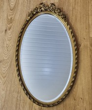 Vintage Oval Wall Mirror Gold Resin Ornate Bow Crest Frame Rococo Style Bevelled