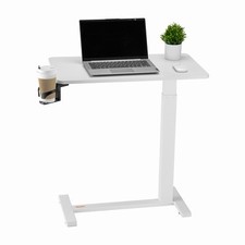 VEVOR Overbed Table Mobile Bed Side Desk with 4 Hidden Wheels Cup Holder White