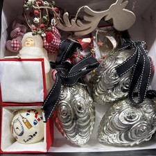 Box Of Christmas Decorations, Glass Kugel,  Candle, Ceramic Mistletoe Plus More