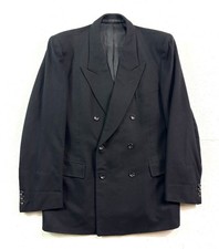 vtg Double Breasted 40R Blazer Jacket Heavy Flannel Wool Sport Suit Coat Black