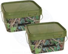 2 x Square Camo Bait Buckets 5L Boilies Pellets Groundbait Carp Fishing Bait