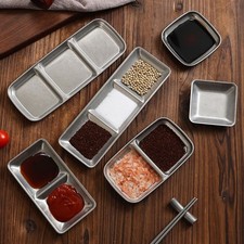 2Pcs Sauce Dish Stainless Steel Condiment Dish Seasoning Tray Snack Tray