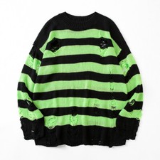 Men Women Striped Punk Unisex Sweater Ripped Loose Blouse Casual Comfortable Kni