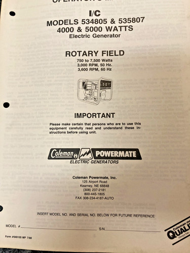 Used coleman powermate - coleman,