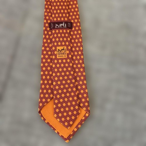 Hermes tie orange pattern 100 - hermes,