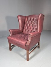 Georgian Style Wing Back Lounge Chair Red Leather Buttoned 1980s  EB10807 VLEA