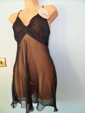 N13 MYLA ULTRA SHEER SILKY BLACK CHIFFON CHEMISE BABYDOLL NIGHTIE M 10/12/14