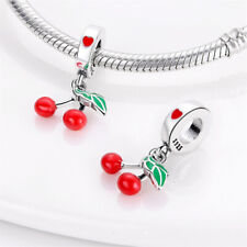 Cherries Cherry Fruit Dangle Love You Heart Dangle Charm Sterling Silver 925