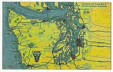 Sportsman and Tourist Map of Olympic Peninsula, Washington ca.1940 Postcard