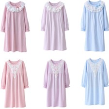 Girls Long Sleeve Bow Night Dress Lace Trim Sleepwear Nightie Pyjamas 3-16 Y