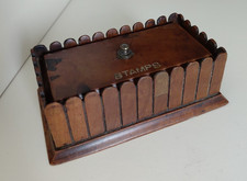 Antique Wooden Stamp Box Treen Desk Accessory Picket Fence Style