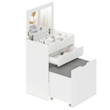 HOMCOM Dressing Table with Mirror and Stool, Vanity Table with Storage, White