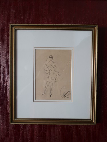 Antique glass framed ink - framed,