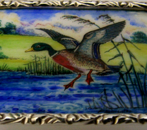 Sterling silver enamel mallard - enamel,