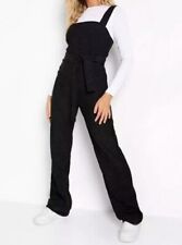 BLACK CORDUROY LADIES DUNGAREES BELTED JUMPSUIT PLAYSUIT OVERALLS L32"