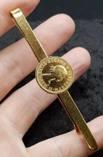 Vintage 22ct Gold Plated tie Bar Clip With 1960s English Sixpence Coin