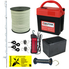 9v Electric Fence Kit - Balfour B250 & 9v Battery - White 3FT Posts & 20mm Tape
