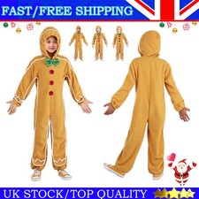 Kids Boys Gingerbread Man Costume Cosplay Jumpsuit With Hoodies Playsuit XS~L