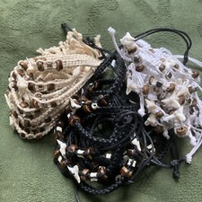Joblot Wholesale X 30 Real Shark Tooth Bracelet , Black White Cream, FB172