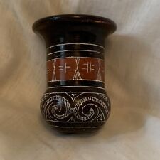Vintage Peruvian Black And Brown 4 Inch Terracotta Snake Motif Vase