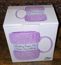 Knitting Keeps me from Unravelling Wool Yarn Mug Purple Lavender Knit Knitter