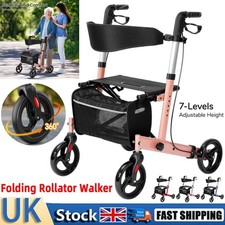 Folding Rollator Lightweight Walking Aid 4 Wheels Mobility Walker With Seat