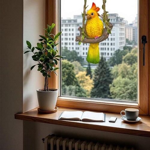 Hanging parrot sculpture - hanging, resin