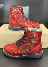 Girl Red Patent Sparkle Glitter Lelli Kelly Butterfly Boots,size 29 Uk Size 11