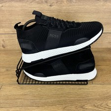 Hugo Boss Shoes Mens Size UK 8 Titanium Knitt Runn Black White Trainer EU 42