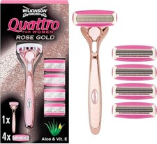 WILKINSON - Quattro For Women | Premium Metal Rose Gold Razor Handle + 4 Refills