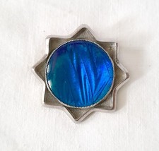 Vintage Exquisite Silver Tone Brooch, Star Shape, Blue Butterfly Wing Design