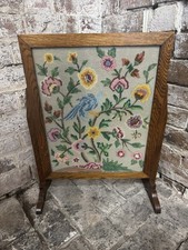 Antique Vintage Wooden Fire Screen Cross Stitch Art Deco