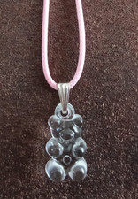 Clear Glossy Gummy Teddy Bear Charm Necklace Pink Cord Necklace Cute kawaii Gift